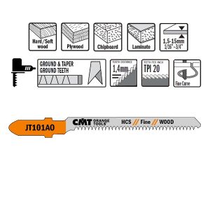 CMT 3 in. x 20 TPI Fine Scroll-Cutting Jig Saw Blade for Wood From 1/16 To 3/4 in. Thick - 5-Pack