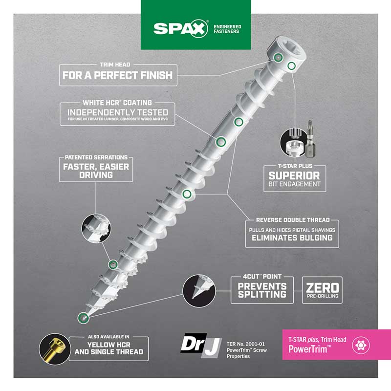SPAX POWERTRIM&trade; Cylindric TrimHead with Partial and Reverse Double Thread Screws 